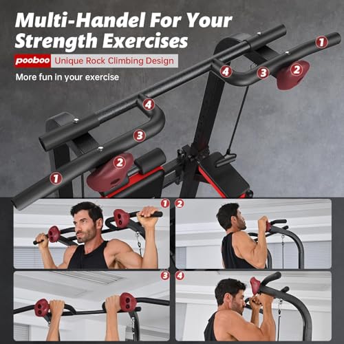 Power Tower Dip Station Pull Up Bar for Home Gym Workout, Adjustable Height with Supine Board G8894