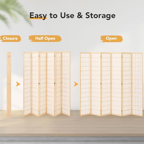 6 Panel Folding Room Divider, Japanese Shoji Screen, 5.9 Ft, Natural T81976