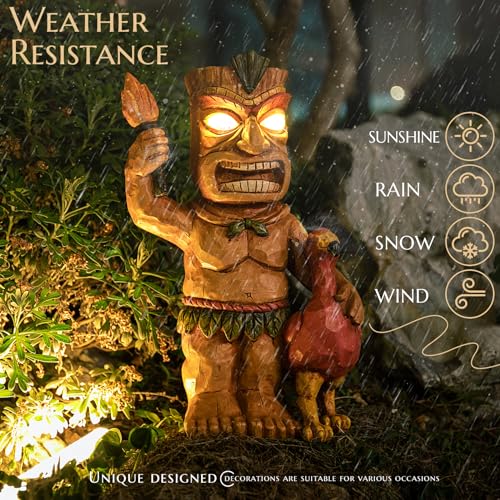 Solar Powered Tiki Statue Garden Decoration with Light F336