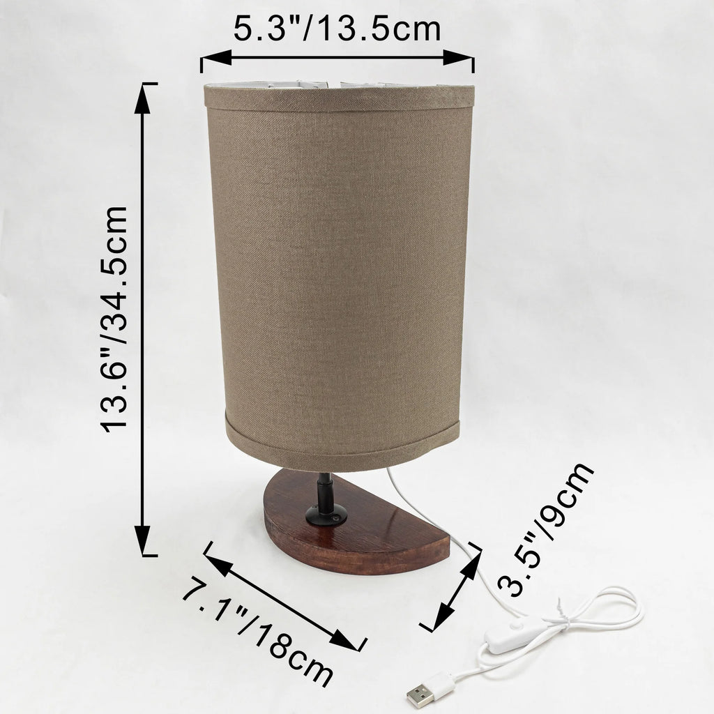 Half Shade Table Lamp, Modern LED Light with Fabric Shade and Wood Holder M862