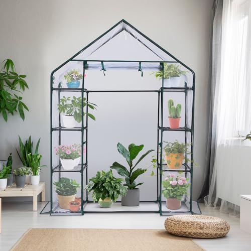 Greenhouse for Outdoors with Mesh Side Windows, 3 Tiers 4 Shelves, Portable Warm House for Plants V676