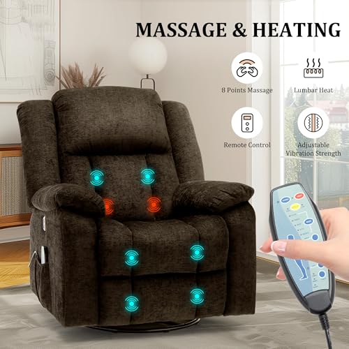 Swivel Glider Recliner Chair with Massage and Heating U99902