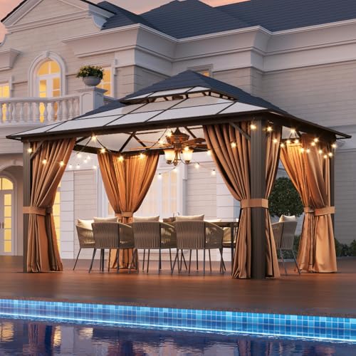 12x16 Hardtop Gazebo with Netting and Curtains for Patio K27275