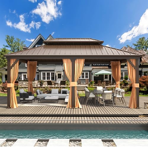 10x13 Hardtop Gazebo with Polycarbonate Double Roof, Aluminum Frame, Curtains and Netting S2701