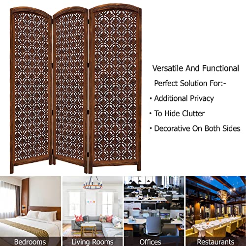 4 Panel Folding Wood Room Divider, Antique Brown, 72 x 80 P209