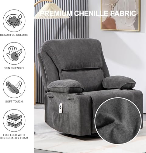 Massage Recliner Chair with Heat, Swivel Rocking, Cup Holders L468