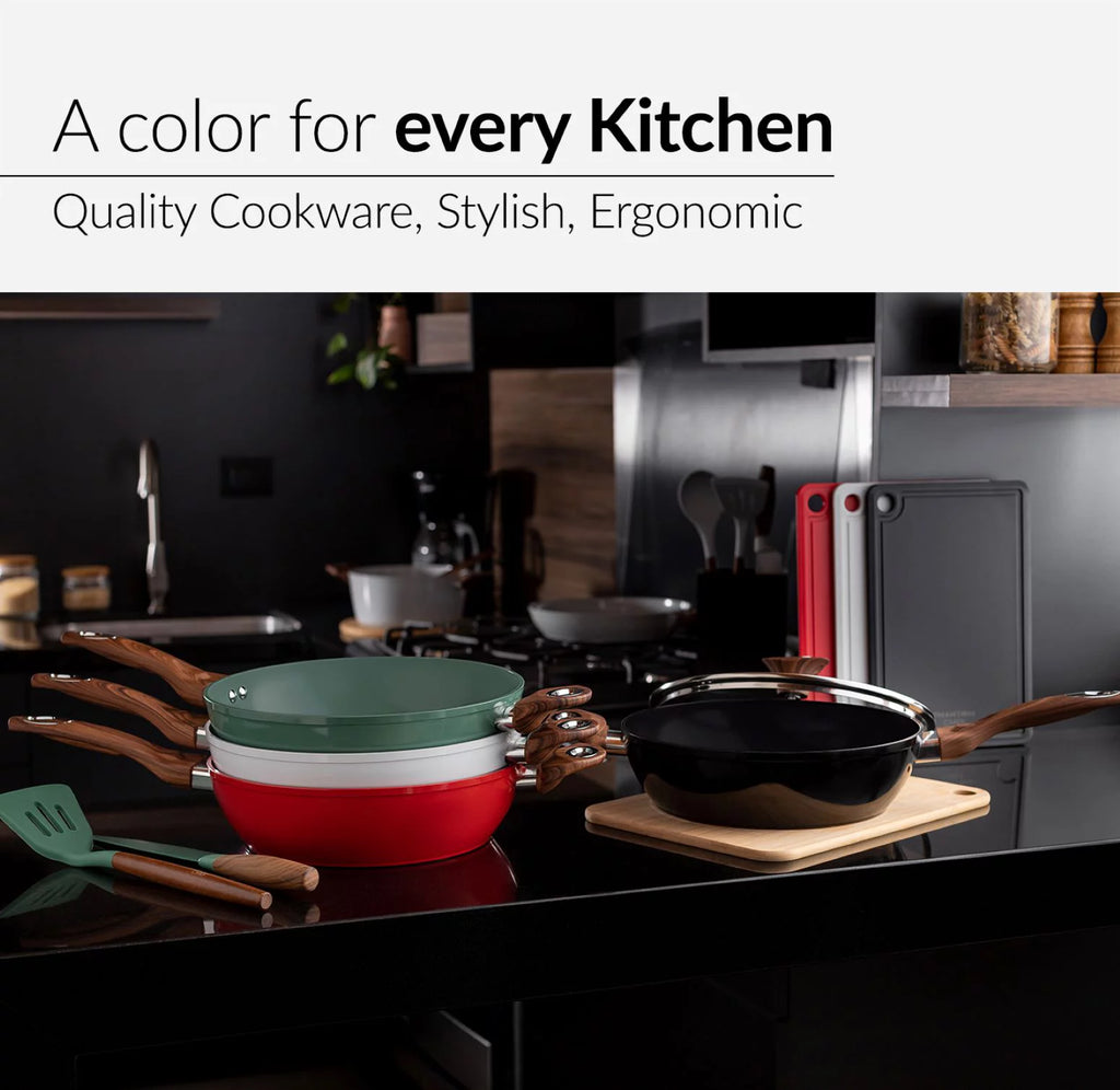 11 inch Deep Fry Pan with Lid, Non Stick, Wood Handle D402