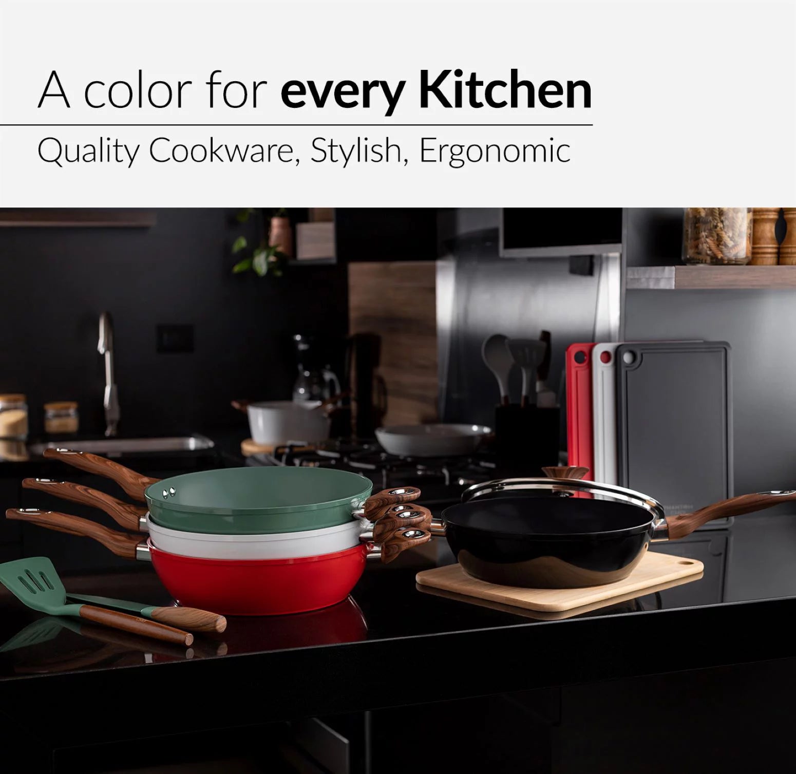 11 inch Deep Fry Pan with Lid, Non Stick, Wood Handle D402