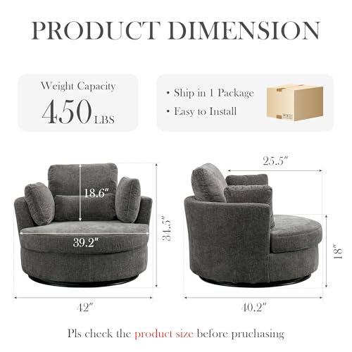 Oversized Swivel Barrel Chair with Ottoman, Chenille, Beige M813