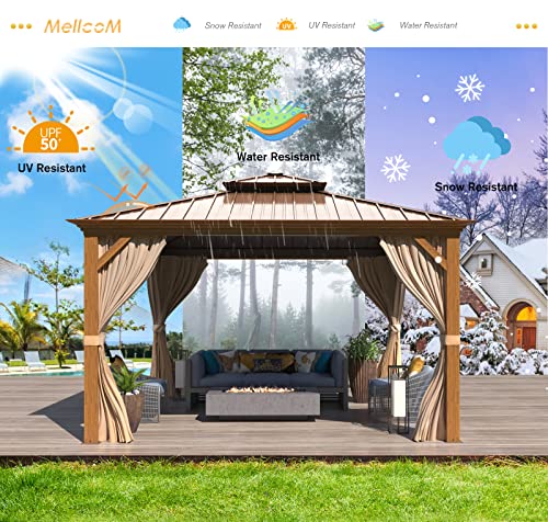 12x16 ft Hardtop Gazebo with Double Roof, Curtains and Netting T94173