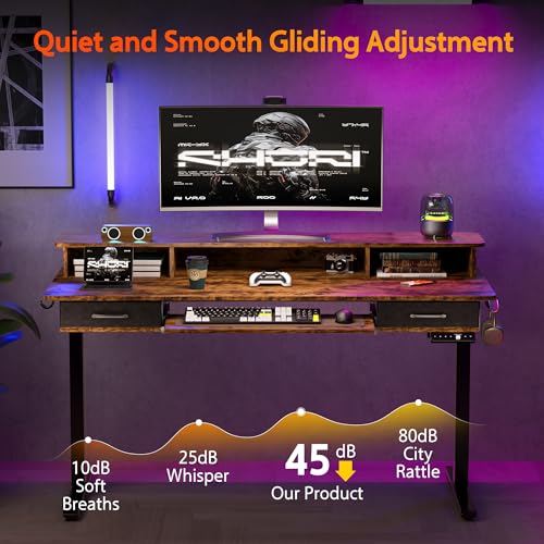 Electric Standing Desk with 2 Drawers, Height Adjustable for Home Office W495