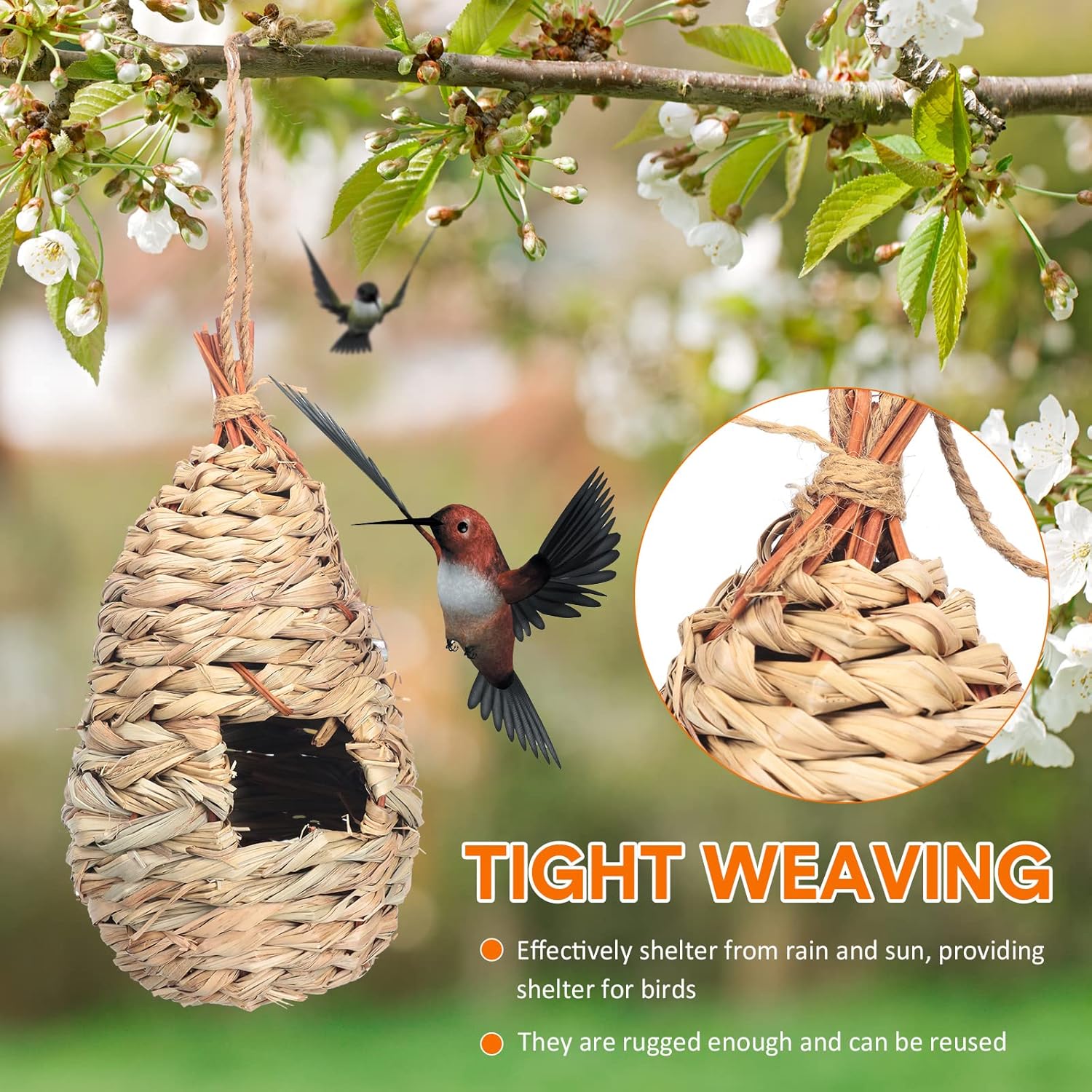 Hummingbird Nest Houses for Outside Hanging, Hand Woven Natural Fiber, 8 Pack N110764