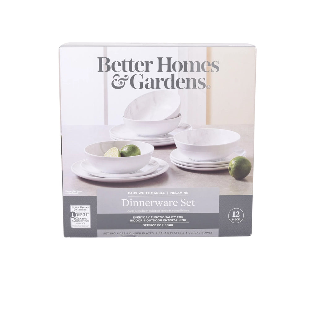 12-Piece Grey and White Marble Dinnerware Set L80042