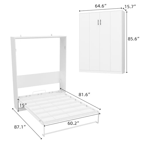 Queen Size Murphy Wall Bed, Space-Saving Foldable Cabinet Bed for Guest Room B824147