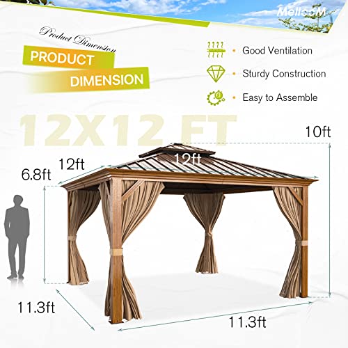 12x16 ft Hardtop Gazebo with Double Roof, Curtains and Netting T94173