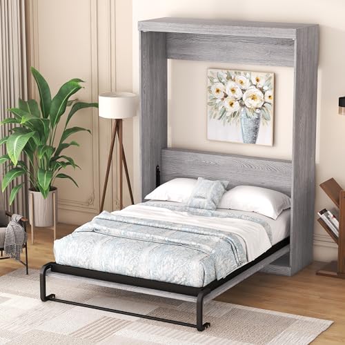 Murphy Bed Chest with Shelves and USB Ports, Foldable Wood Frame Y56482