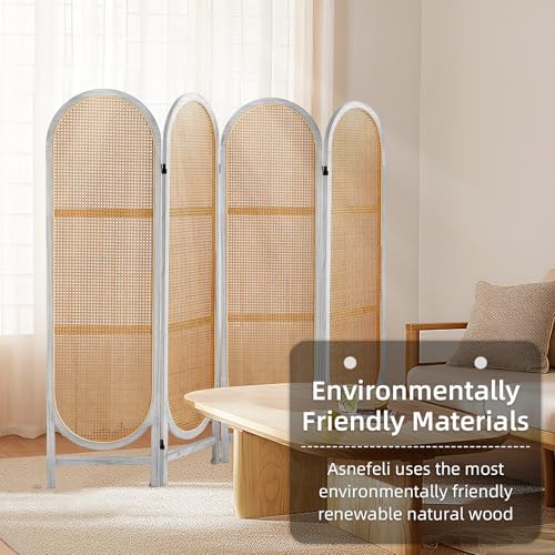 Foldable Wooden Room Divider, Hand-Woven Rattan Privacy Screen Q240970