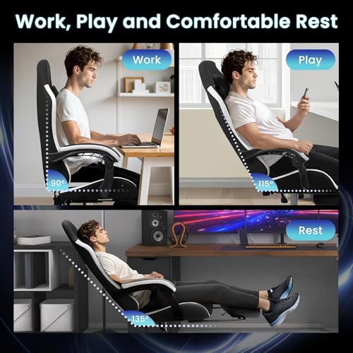 Gaming Chair with Footrest Lumbar Support High Back Recliner Ergonomic Leather L124