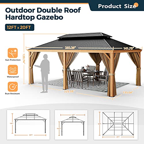 10 x 12 ft Hardtop Gazebo with Netting and Curtains for Patio, Deck, Backyard X60892