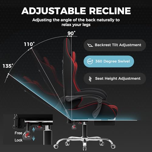 Gaming Chair with Footrest and Lumbar Support, Height Adjustable, Blue Y9034