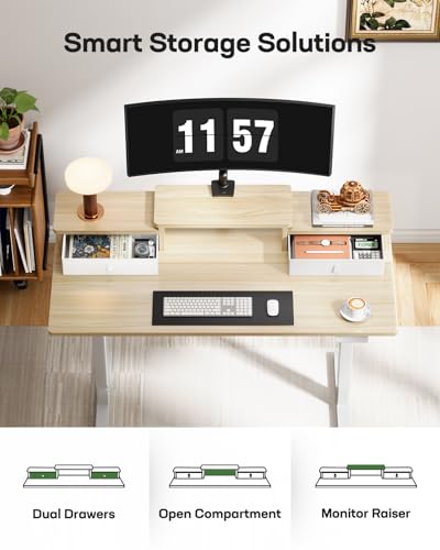 Electric Standing Desk with Drawers, Height Adjustable, Black C6615