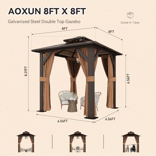 12x16 Hardtop Gazebo with Netting and Curtains for Patio K27275