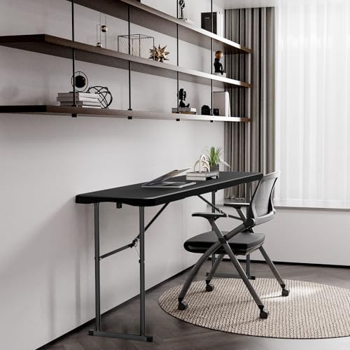 6 FT Narrow Folding Table, HDPE Top with Metal Frame for Parties, Seminars, Home Use I854236
