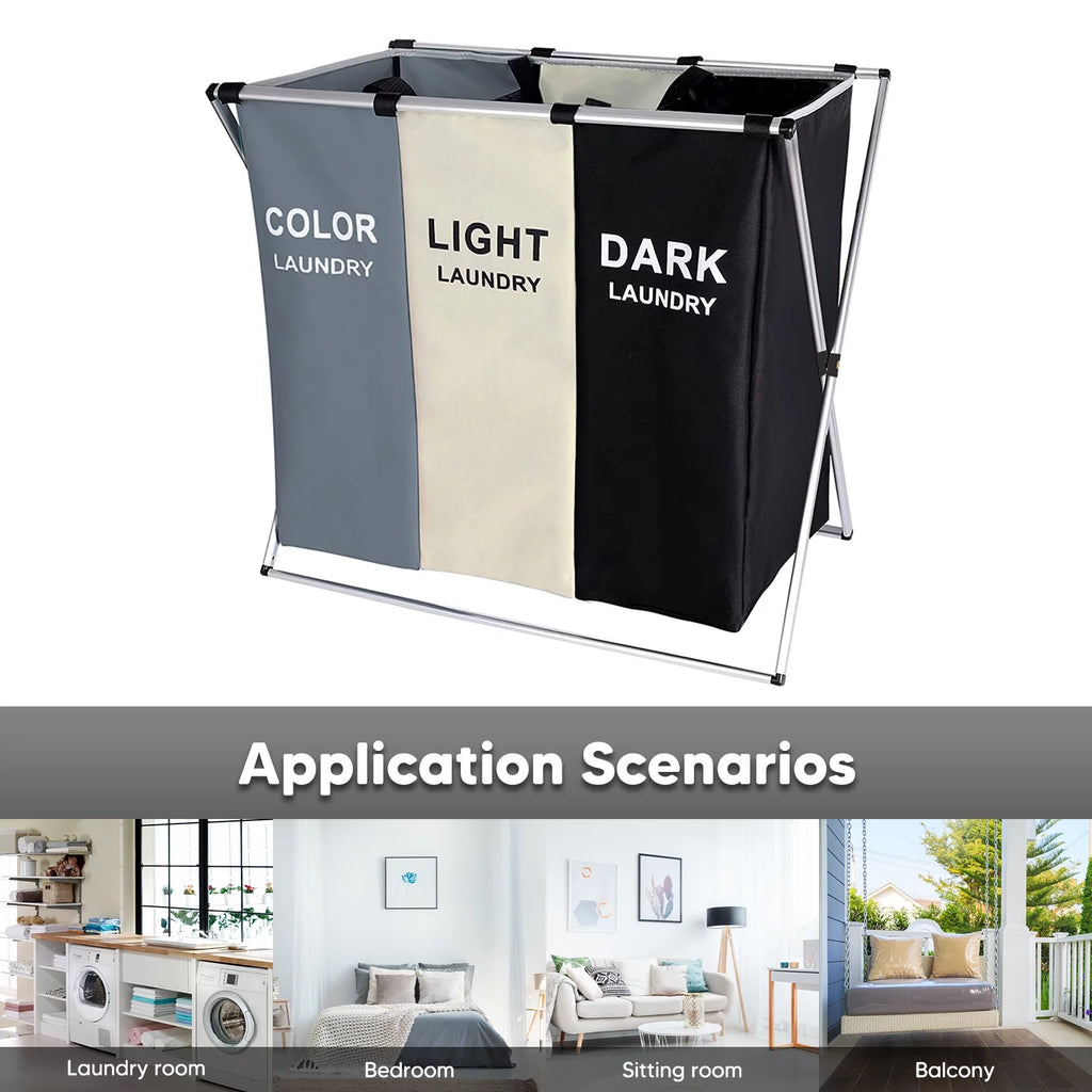 3 Section 145L Laundry Hamper Sorter with Wheels and Removable Bags H760118