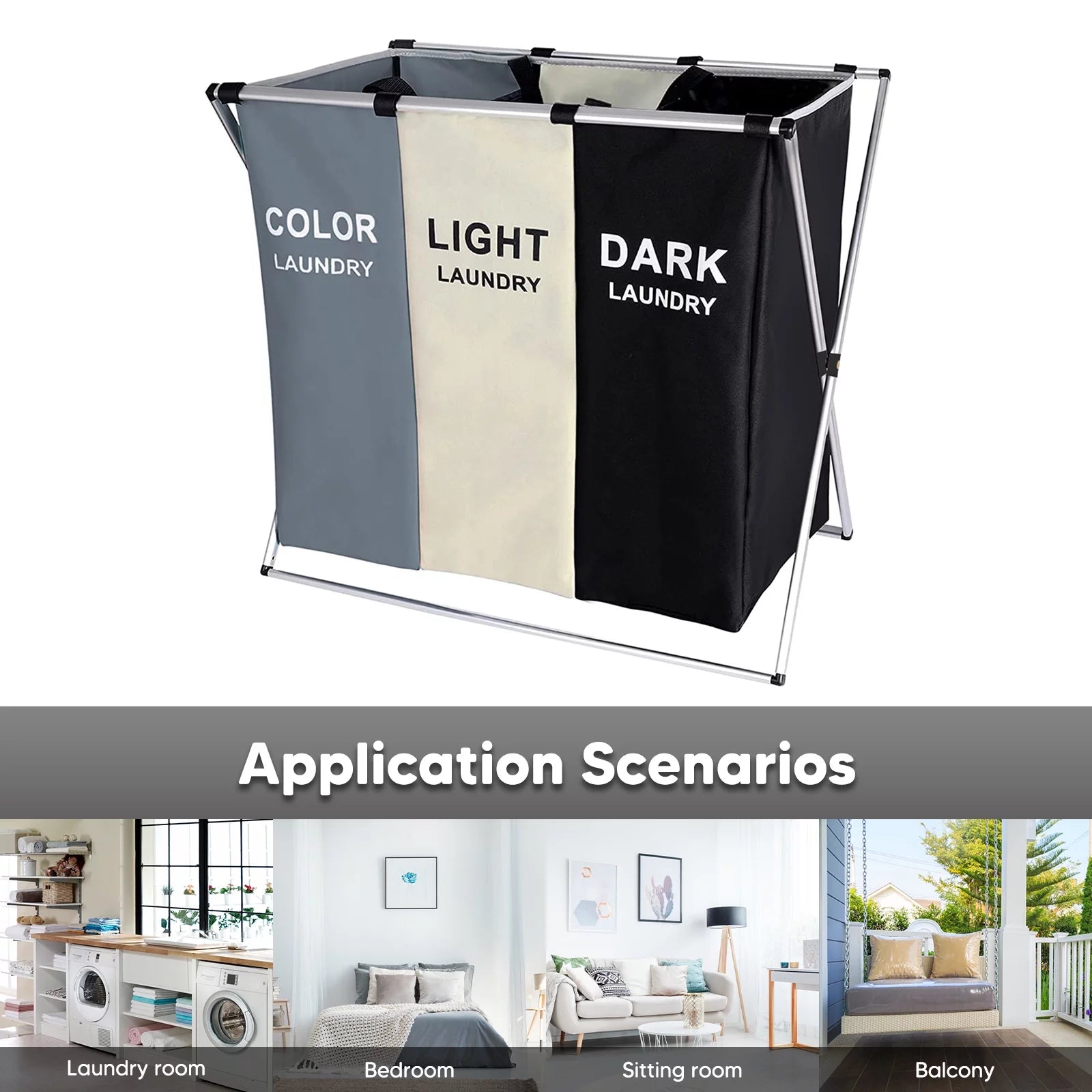 3 Section 145L Laundry Hamper Sorter with Wheels and Removable Bags H760118