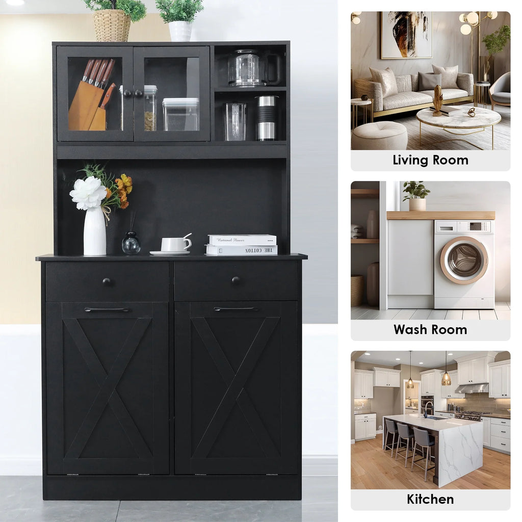 Kitchen Pantry Storage Cabinet with Double Tilt Out Trash Bin Holder R378