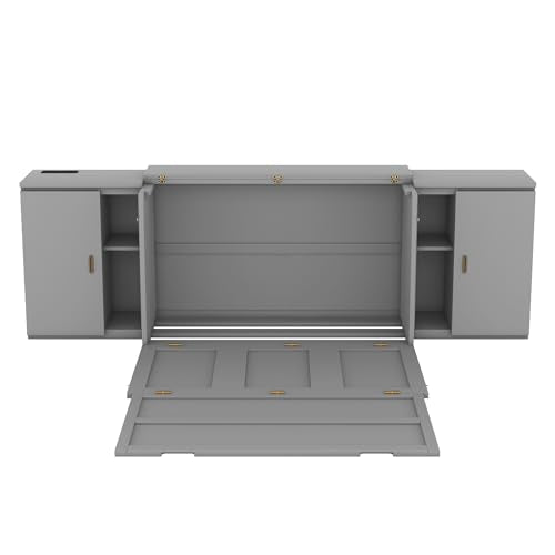 Murphy Bed Chest with Shelves and USB Ports, Foldable Wood Frame Y56482
