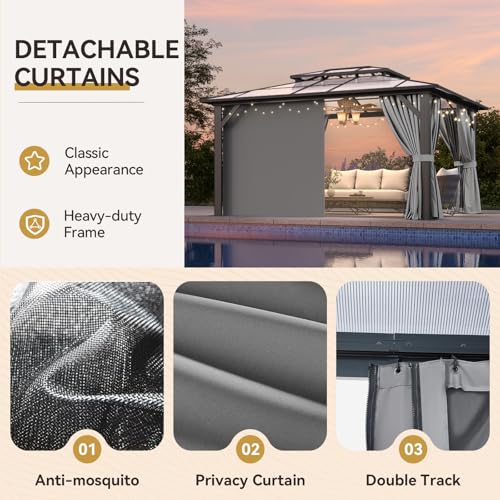 12x16 Hardtop Gazebo with Netting and Curtains for Patio K27275