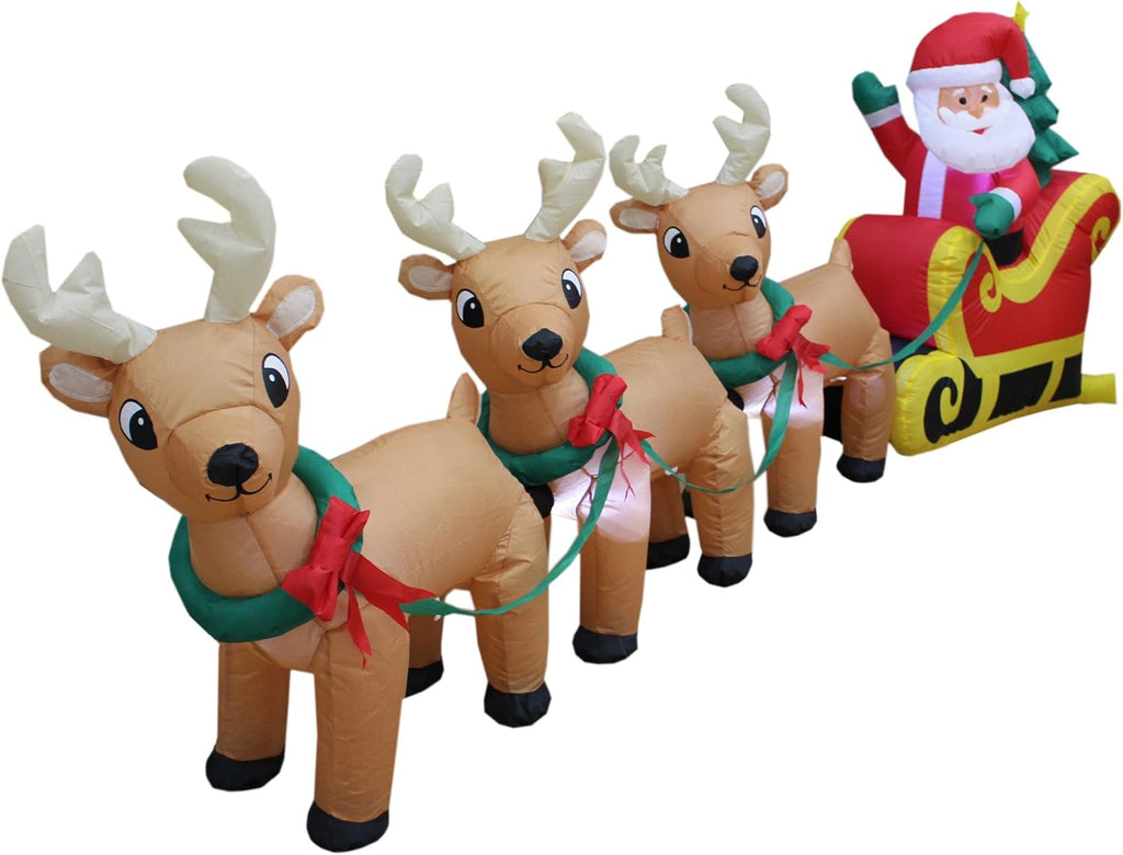 Christmas Inflatable Santa Claus on Sleigh with Reindeer and LED Lights C8501