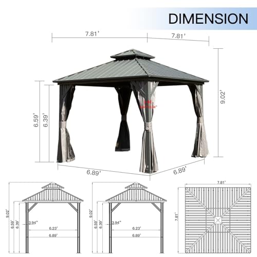 10 x 10 ft Hardtop Gazebo with Netting and Curtains, Galvanized Steel Roof for Patio K80436