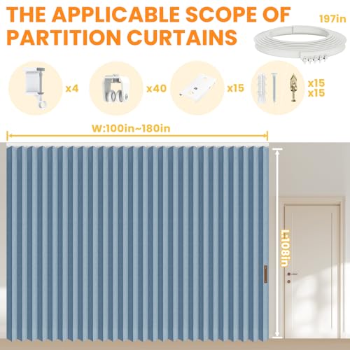 Blackout Accordion Room Divider Curtains with Ceiling Track for Bedroom Patio Sliding Door Q924855