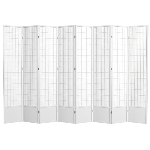 7 ft. Tall Window Pane Shoji Screen Room Divider, 3 Panels, White S15216