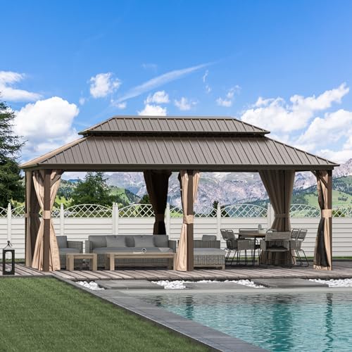 10 x 10 ft Hardtop Gazebo with Netting and Curtains, Galvanized Steel Roof for Patio K80436