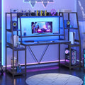 Gaming Desk with LED Lights, Hutch and Storage Shelves, Black O742