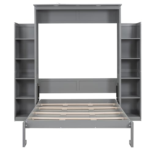 Full Size Murphy Bed with Shelves and LED Lights Y757881
