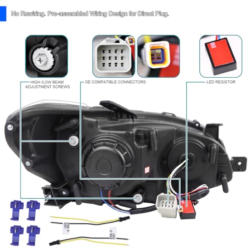 Projector Headlights with Sequential LED Turn Signal for 2015-2021 Subaru WRX STI Halogen, Pair W794492