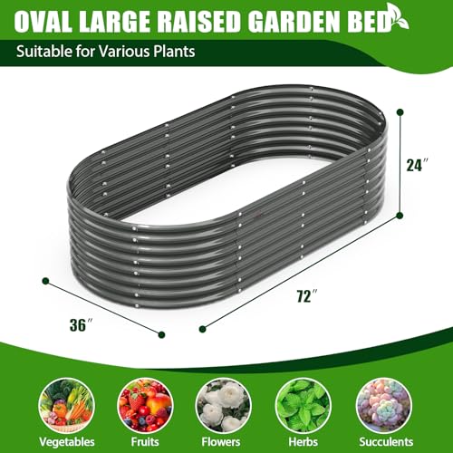Galvanized Raised Garden Bed Oval Metal Planter Box for Vegetables Flowers U63502