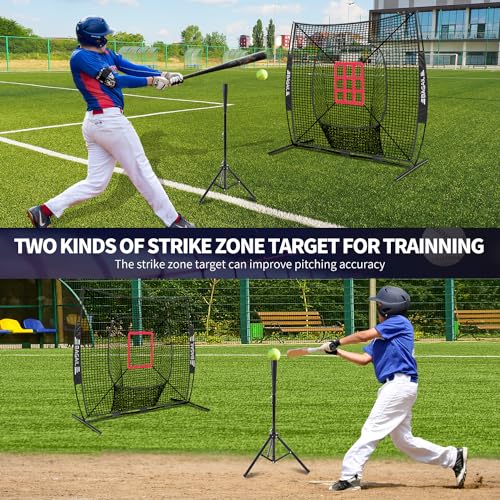 Baseball & Softball Practice Net with Bow Frame, Portable, with Batting Tee and Carry Bag B6660