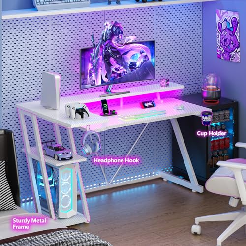 L Shaped Gaming Desk with Power Outlet and LED Lights Y52619
