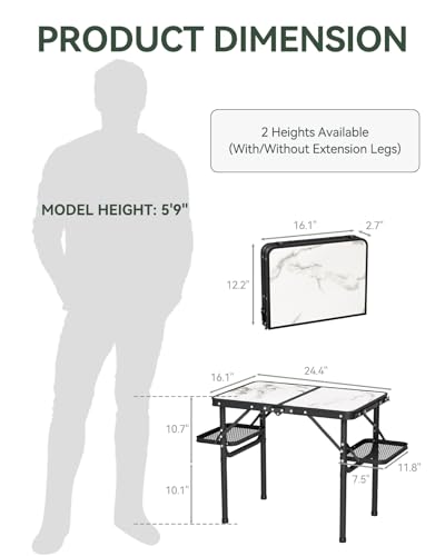 Folding Camping Table Small 2ft, Portable with Extra Space, Aluminum V581