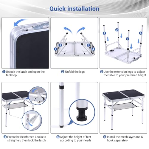 Adjustable Height Small Folding Camping Table with Mesh Layer B206