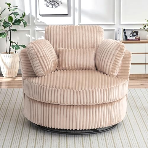 Round Swivel Barrel Chair with Ottoman for Living Room Bedroom G375183