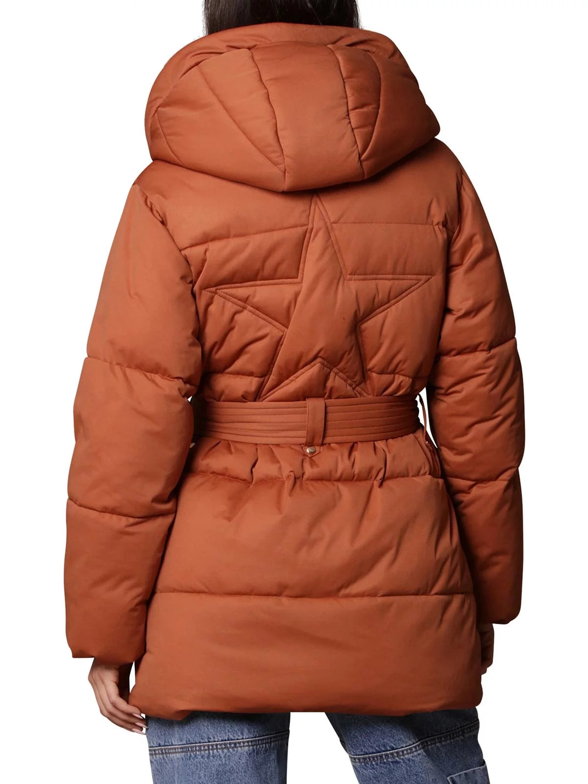 Women's Hooded Wrap Puffer Coat with Belt P3797