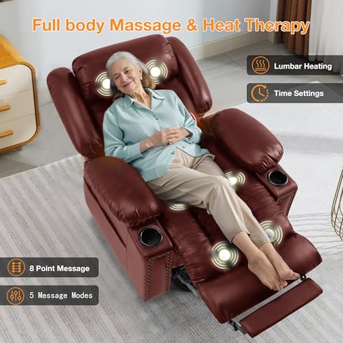 Large Power Lift Recliner Chair for Elderly with Heat and Massage, USB Port, Dark Brown O650