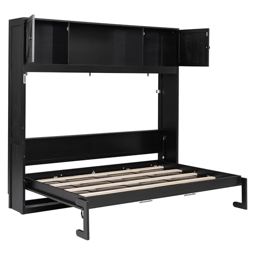 Queen Size Murphy Bed with Cabinet and LED Lights M1232