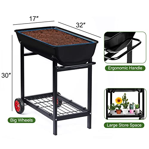Metal Raised Planter Box on Wheels with Gardening Kit, Mobile Garden Bed Cart with Legs W630963